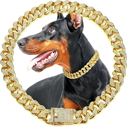 Luxury Gold Pet Metal Chain Collar For Small Medium Large Dogs Cats