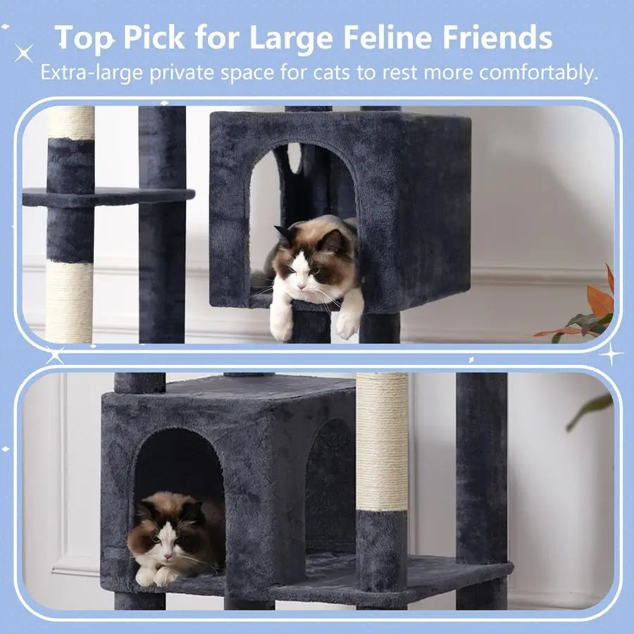 Tall Cat Tree Tower, Heavy Duty Scratching Posts with Large Platforms, Cozy Condos, Big Hammock,