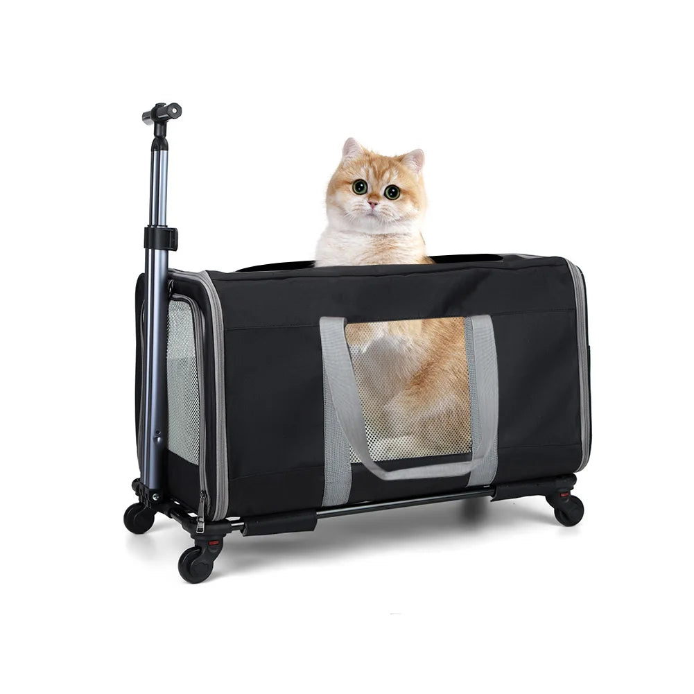 Cat trolley for 2 cats –  Transport bag with wheels & safety belts for travel