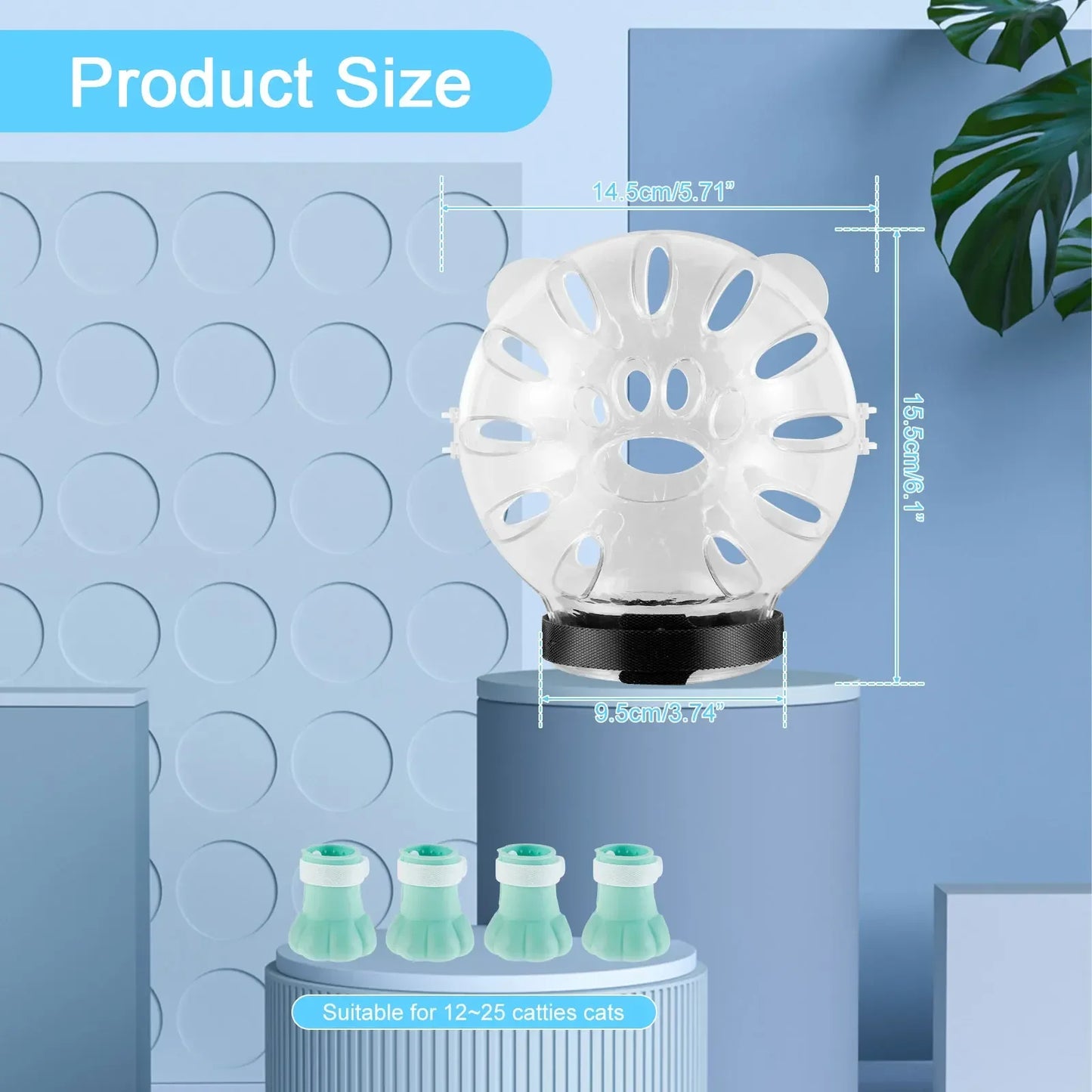 Cat Muzzle with 4Pcs Paw Cover Anti Bite Breathable Space Hood