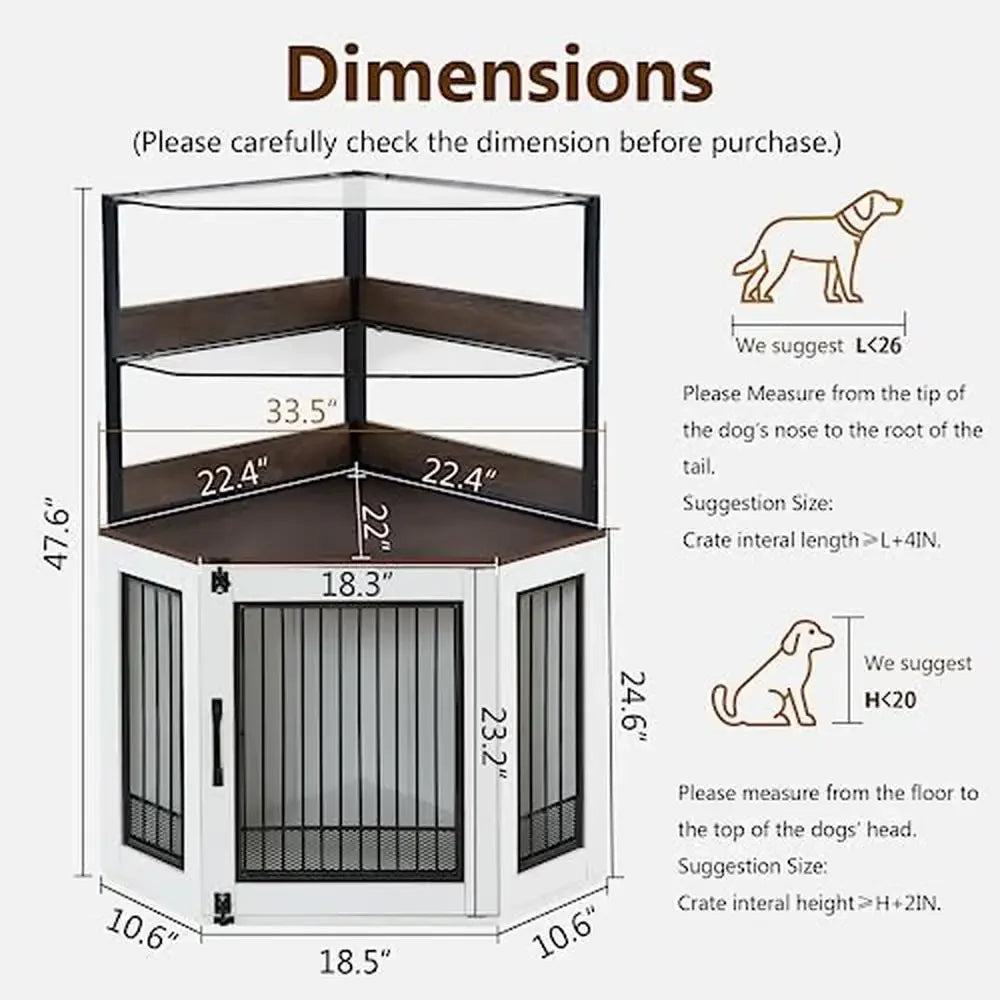 Wooden Corner Dog Crate Furniture Glass Shelves