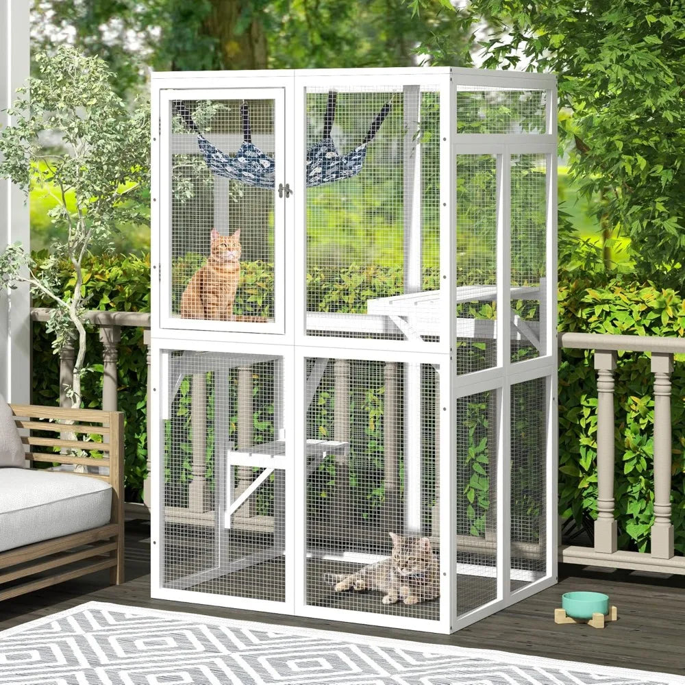 Catio Outdoor Cat Enclosure, Wooden Catio with Window Access for Patio,