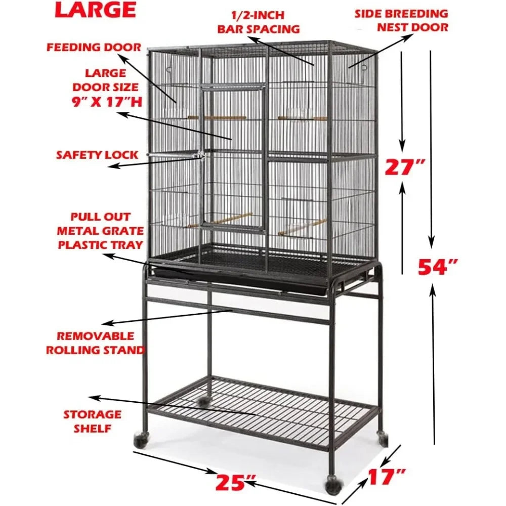 Large Wrought Iron Metal Bird Flight Breeder Cage  with Removable Rolling Stand