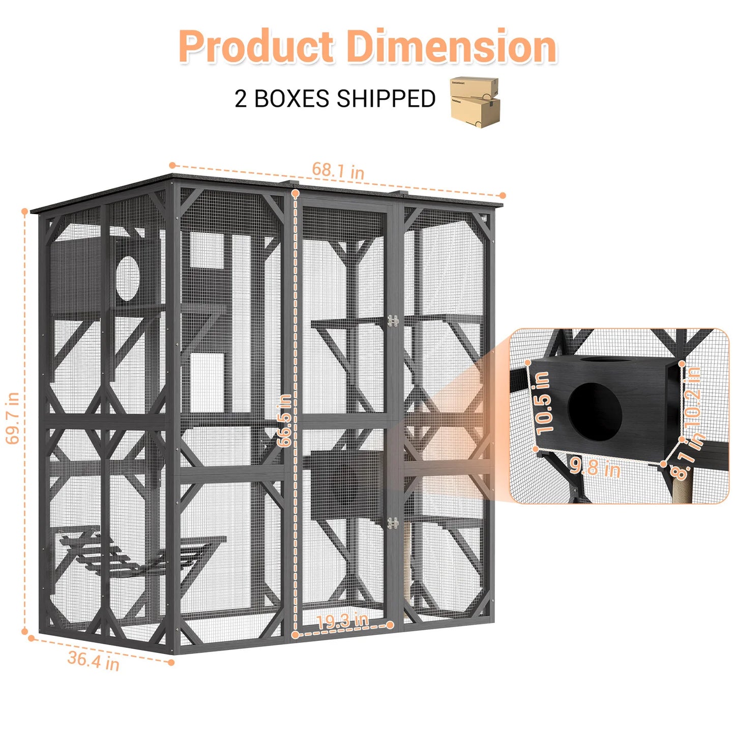 Extra Large Outdoor Wooden Catio, Walk-in Multi-Level Cat Enclosure with Waterproof Roof for Patio & Backyard