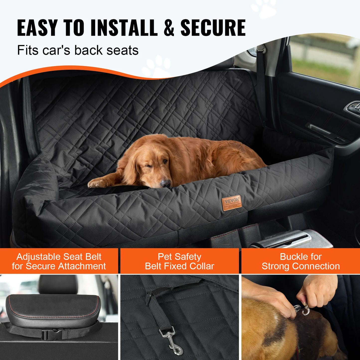 Waterproof Dog Booster Seat Pet Car Seat with Clip-On Safety Leash