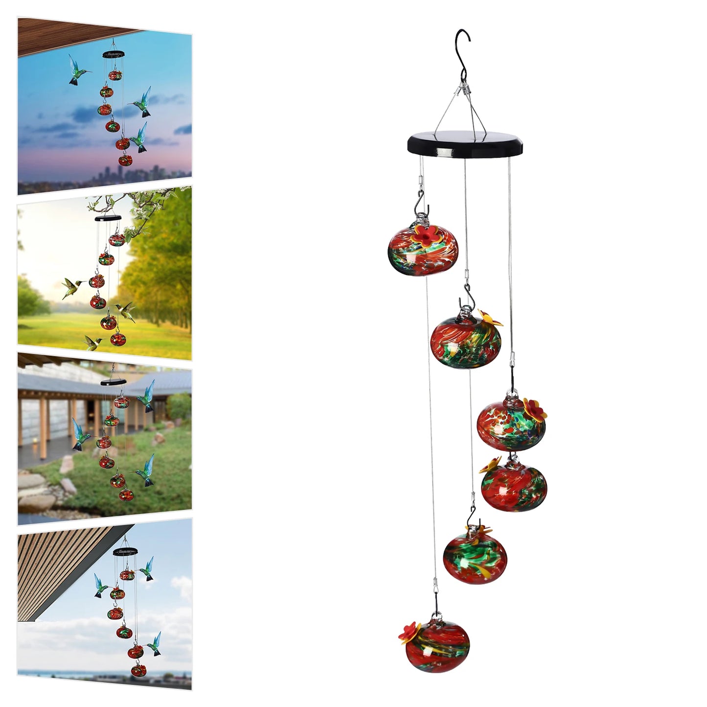 Glass Wind Chime Hummingbird Feeder