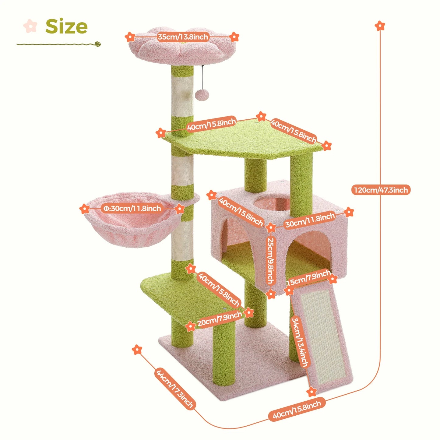 Flower Cat Tower with Sisal Covered Scratching Posts Cute Cat Condo for Indoor Small Medium Cats Top Perch