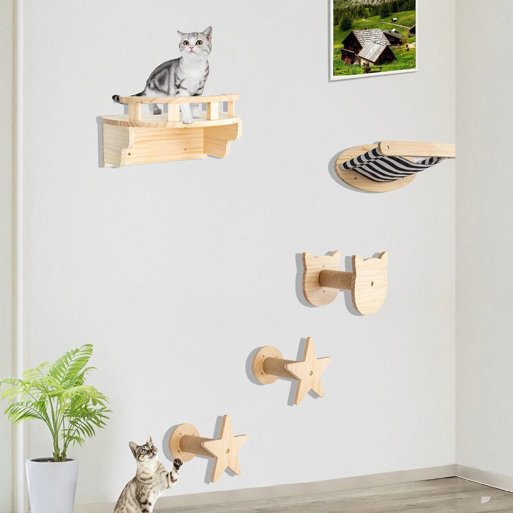 Wall-mounted Cat Climbing Frame 50cm Cat Climbing Ladder  Hammock  Activity Sisal Cat Grab Post