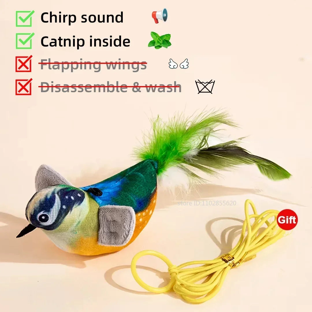 Rechargeable Chirping Flapping Bird Catnip Touch Acti vated Squeak Plush Toy Pet