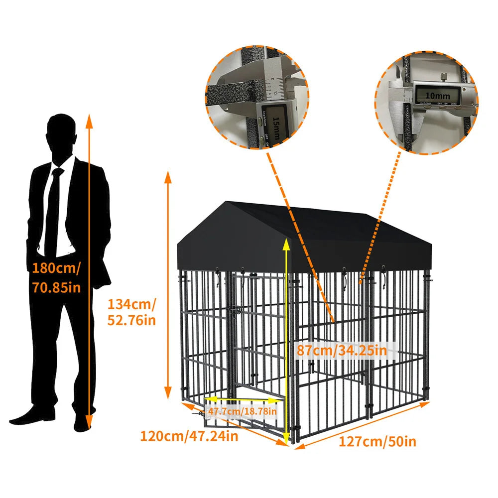 Heavy Duty Large Dog Kennel Pet Welded Metal Playpen Animal Cage with Roof Cover