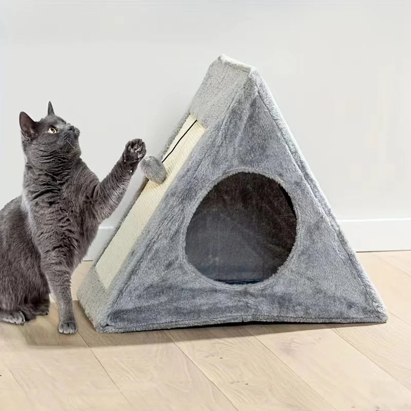 Pet bed for cats with scratching board