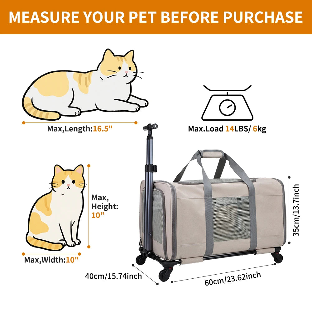 Cat trolley for 2 cats –  Transport bag with wheels & safety belts for travel