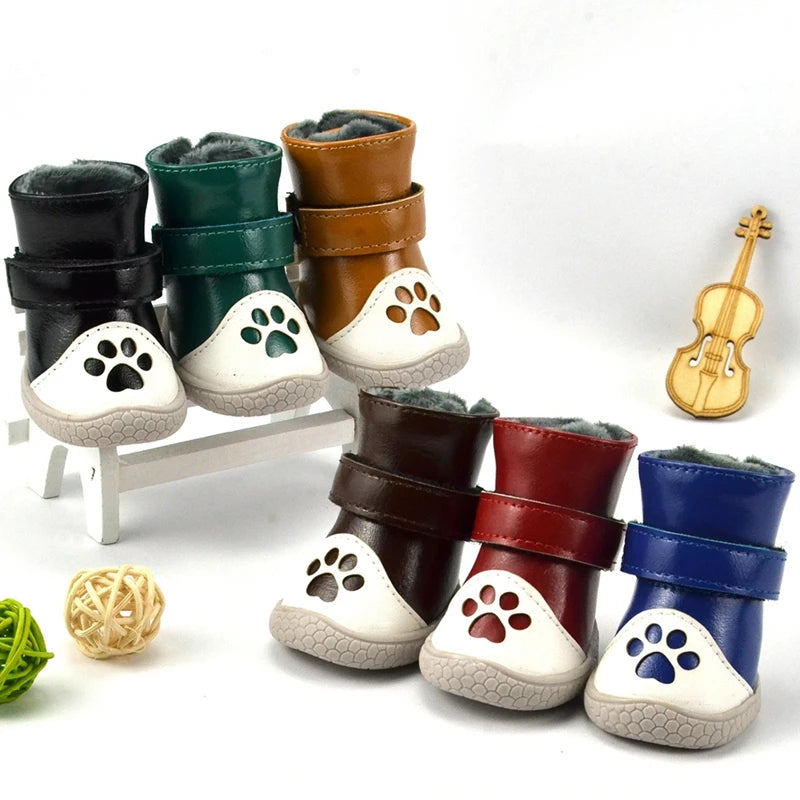4Pcs/Set Warm Dog Shoes Winter Dog Snow Boots Durable Non-Slip Outdoor Sports Shoes
