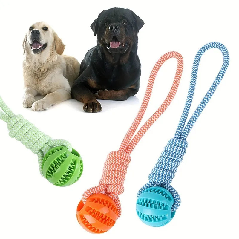Interactive Dog Treat Ball 18x13cm, Chew Resistant Rope Toy with Food Dispensing for Mental Stimulation