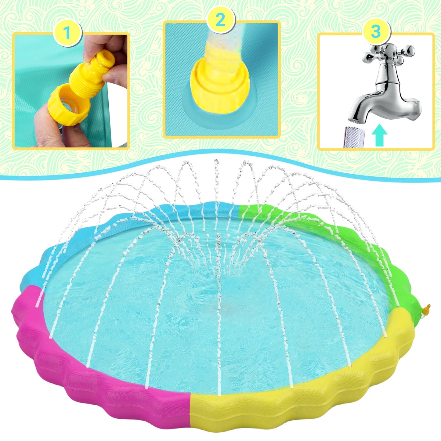 Non-Slip Splash Pad for Pets Summer Outdoor Water Toys, Sprinkler Pool for Dogs Outdoor Play