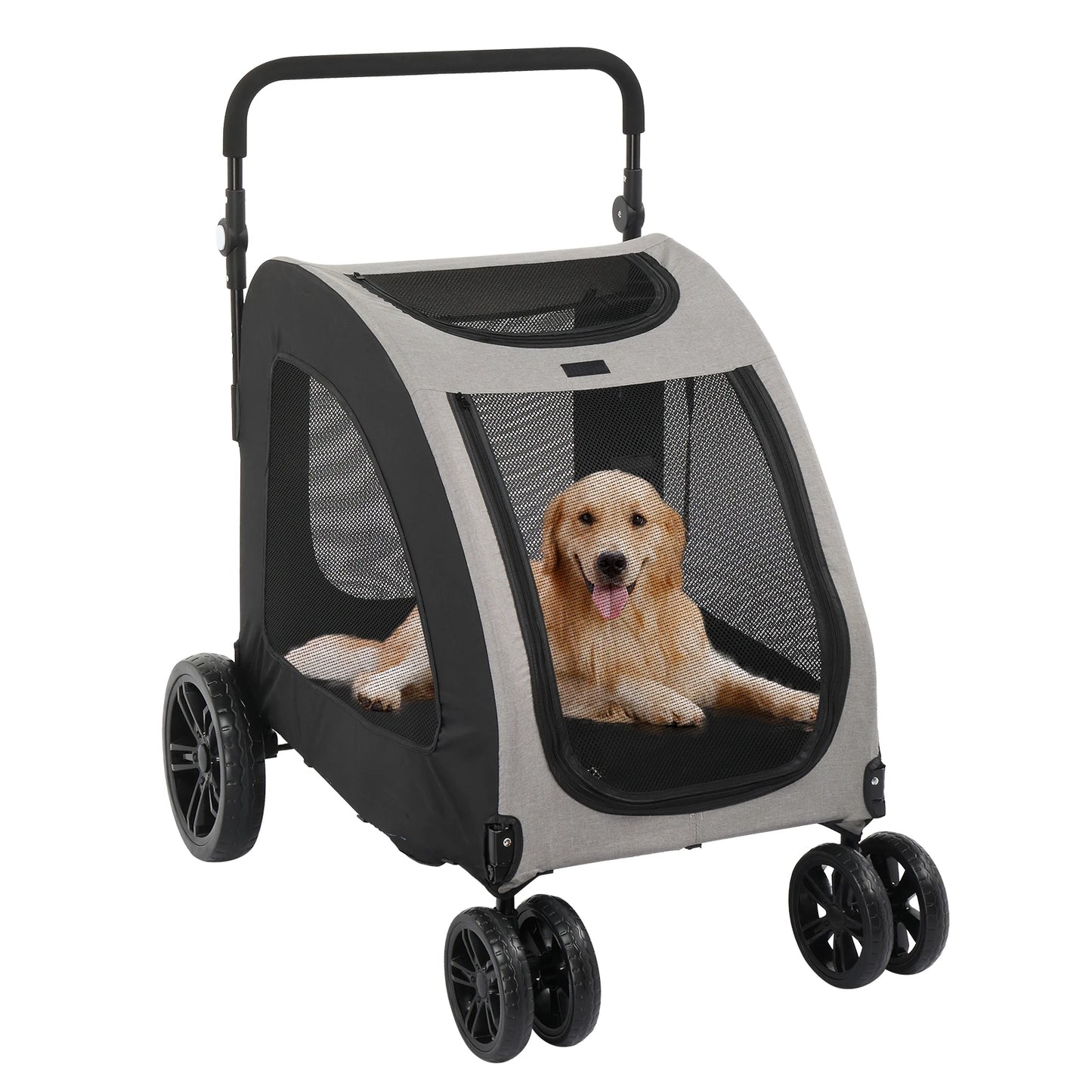 Adjustable Handle Dog Stroller, Jogger Stroller Grey Foldable Wagon Dog Dog Stroller with 4 Wheels