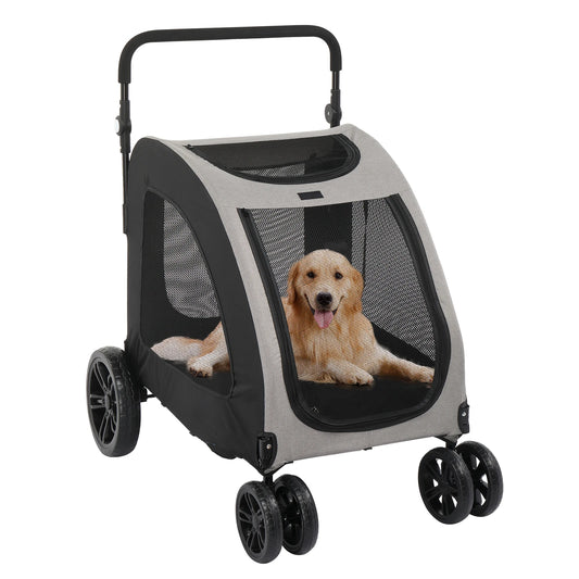 Adjustable Handle Dog Stroller, Jogger Stroller Grey Foldable Wagon Dog Dog Stroller with 4 Wheels