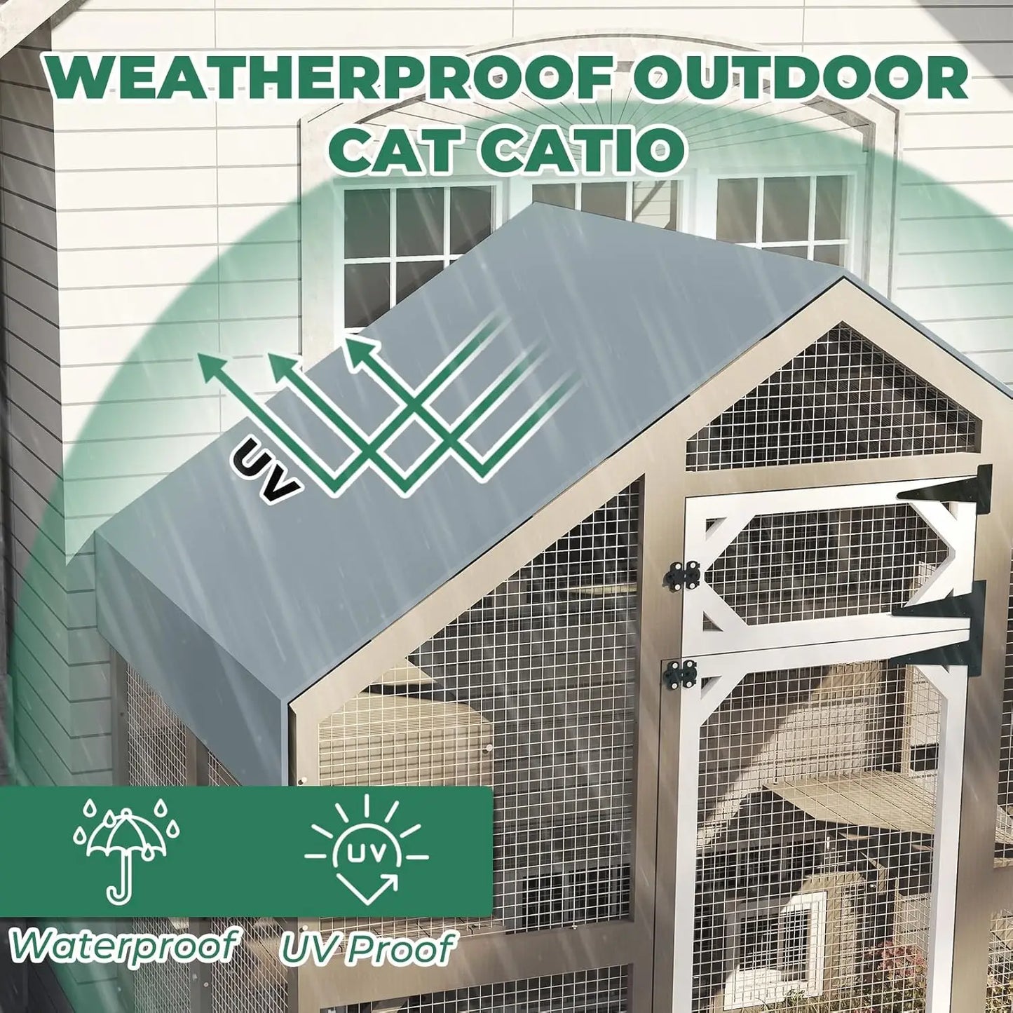 71" Weatherproof Outdoor Cat Enclosure – Large Walk-In Cat House with Window