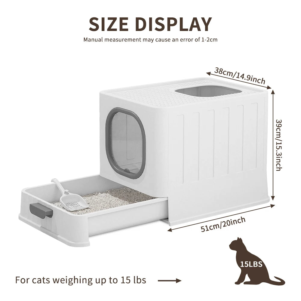 Covered Litter Box with Top Entry,  Slide-Out Tray, Scoop,