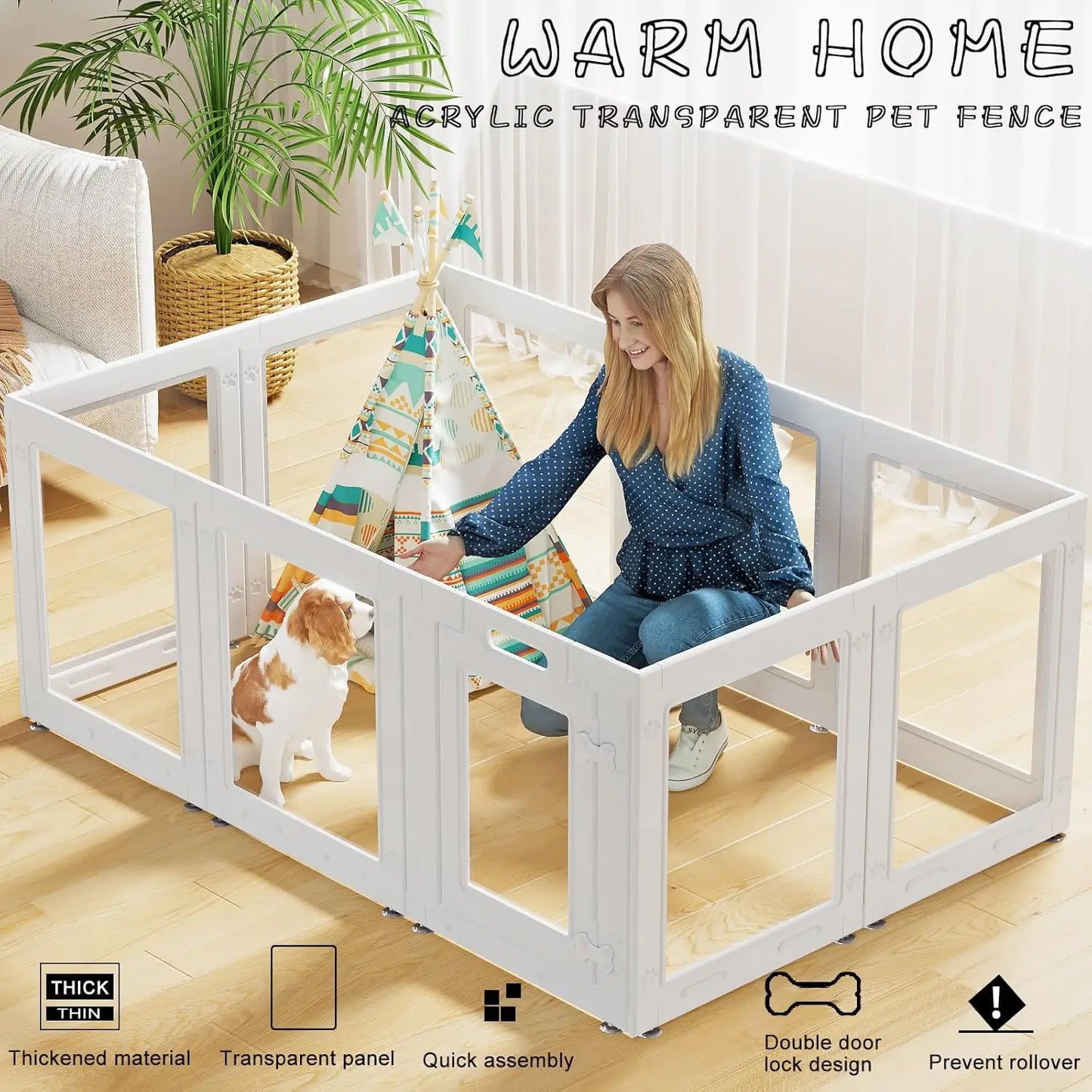 Clear Acrylic Pet Playpen with Door, Easy Assembly, 10-Panel Fence for Puppies and Small Dogs Indoor