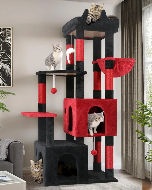 Gothic Cat Tree for Large Indoor Cats, 61-inch Tower with Scratching Posts, Top Perch & Condos