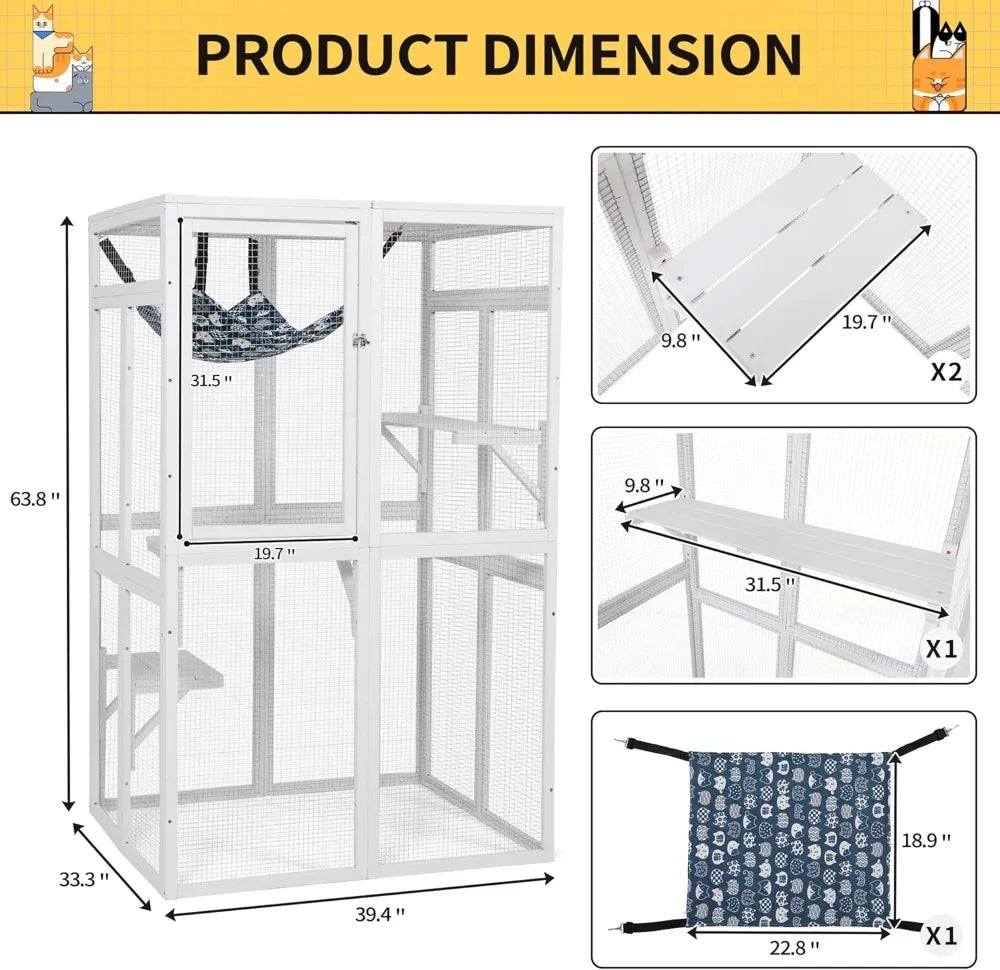 Catio Outdoor Cat Enclosure, Wooden Catio with Window Access for Patio,
