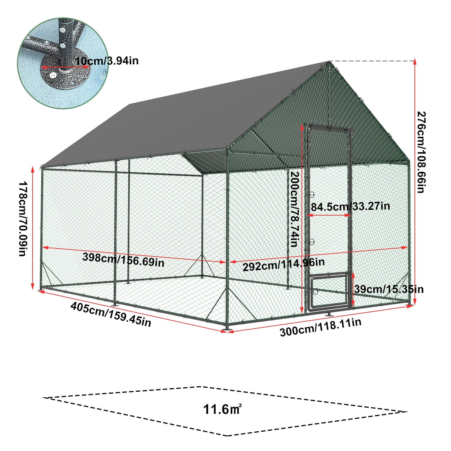 Heavy Duty Metal Chicken Coop w/ Cover and Nylon Netting