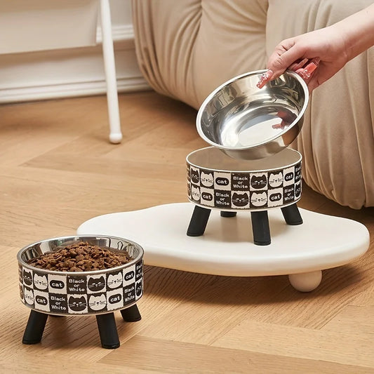 1pcsElevated stainless steel cat bowl with neck protection design - anti slip,