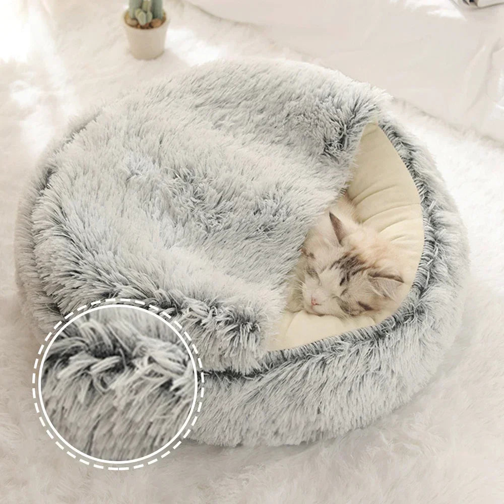 Round Bed Pet Mattress Warm Comfortable Basket Cat Dog 2 In 1