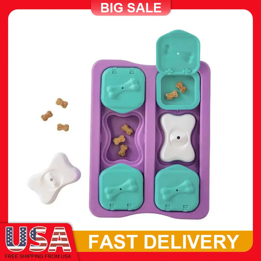 Interactive Dog Puzzle Toy with 10 Hidden Treat Compartments Flip Slide Lids