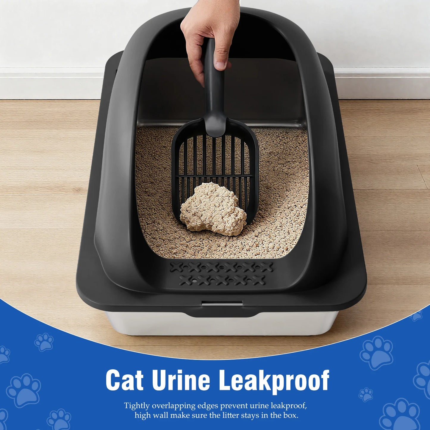Stainless Steel Cat Litter Box with Lid Large Cat Litter Box for Big Cats Anti-Urine Leakage Scoop and Mat Included