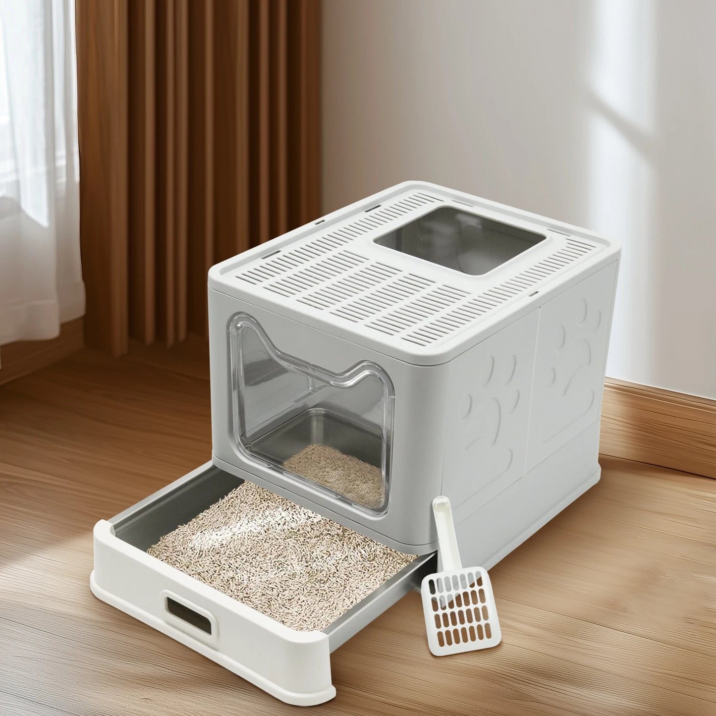 Cat Litter Box with Lid Large Kitty Litter Box Enclosed with High Sided Enclosure Scoop Non-Sticky