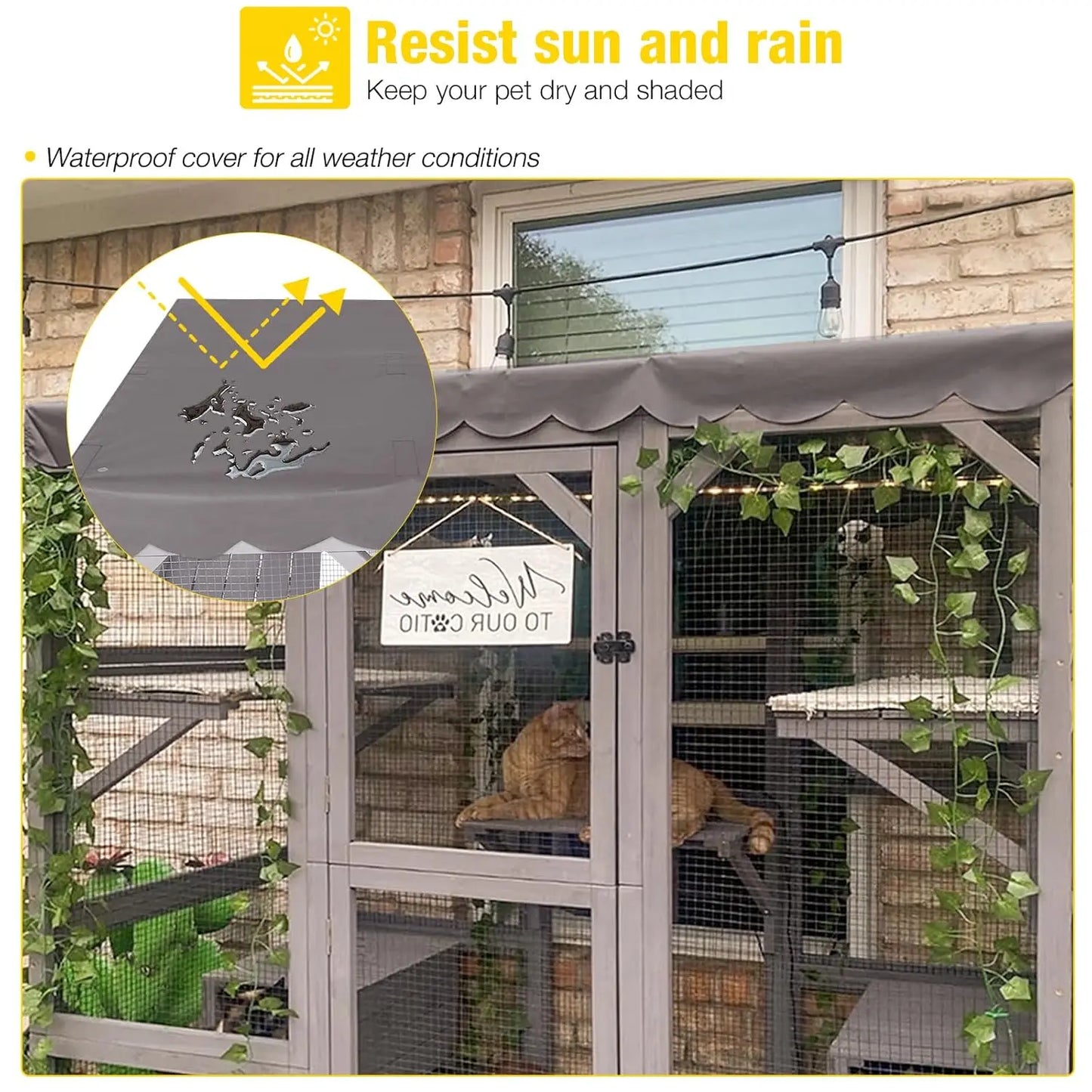 70in Wooden Outdoor Cat Enclosure Large Door Platforms Condo Playpen House