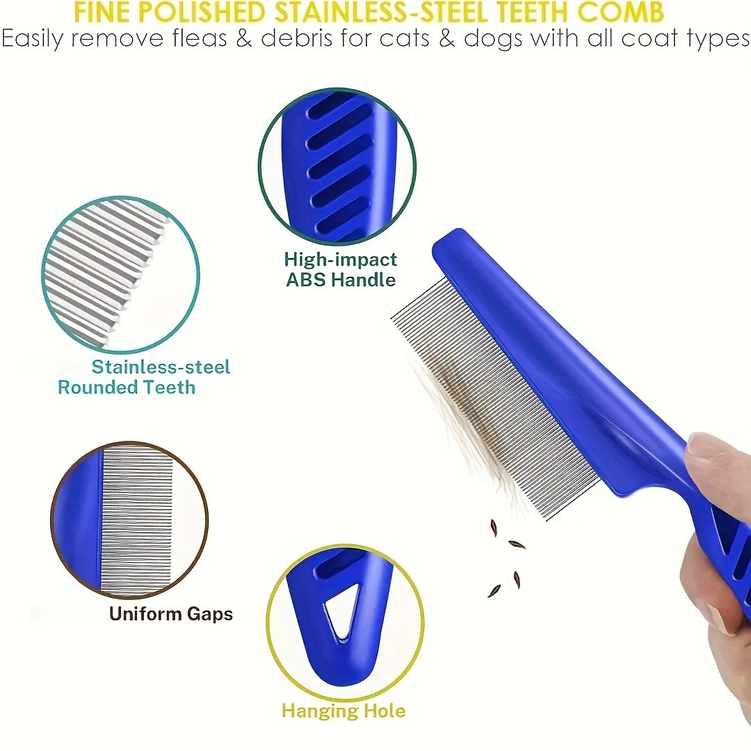 Pack of 4 Flea and Lice Combs, Stainless Steel Rabbit Dog Cat Grooming Comb