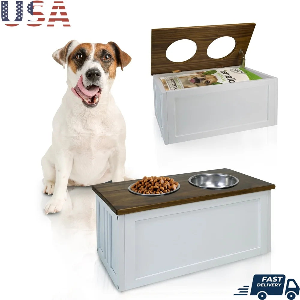 Solid Wood Pet Feeder Stand with Storage