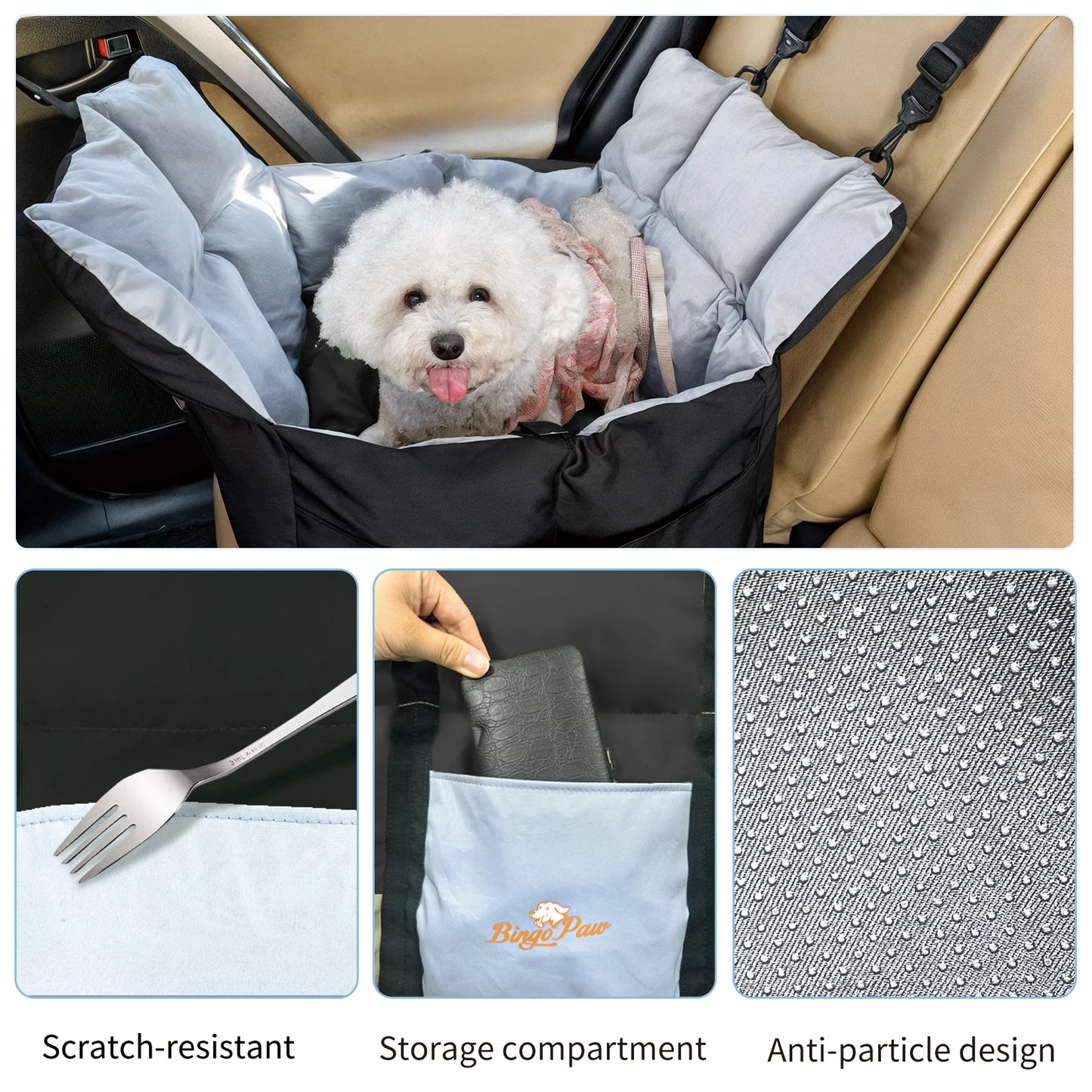 Dog Car Seat Safe & Cozy Travel Bed and Carrier for Small Dogs, Puppies, Pets up to 10 KG,