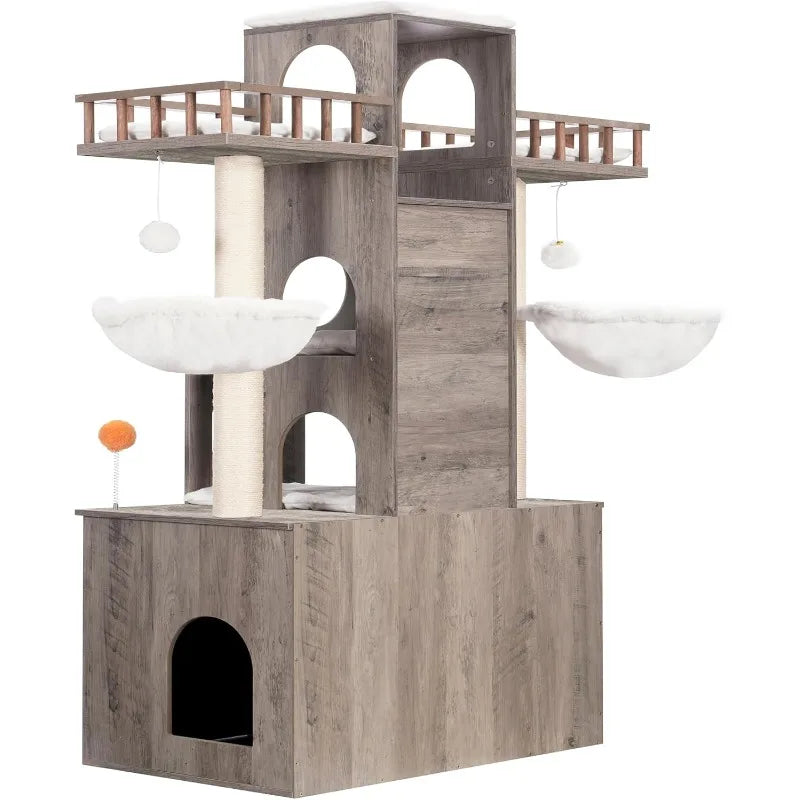 Modern Cat Tree Furniture with Hidden Litter Box for Big Cats