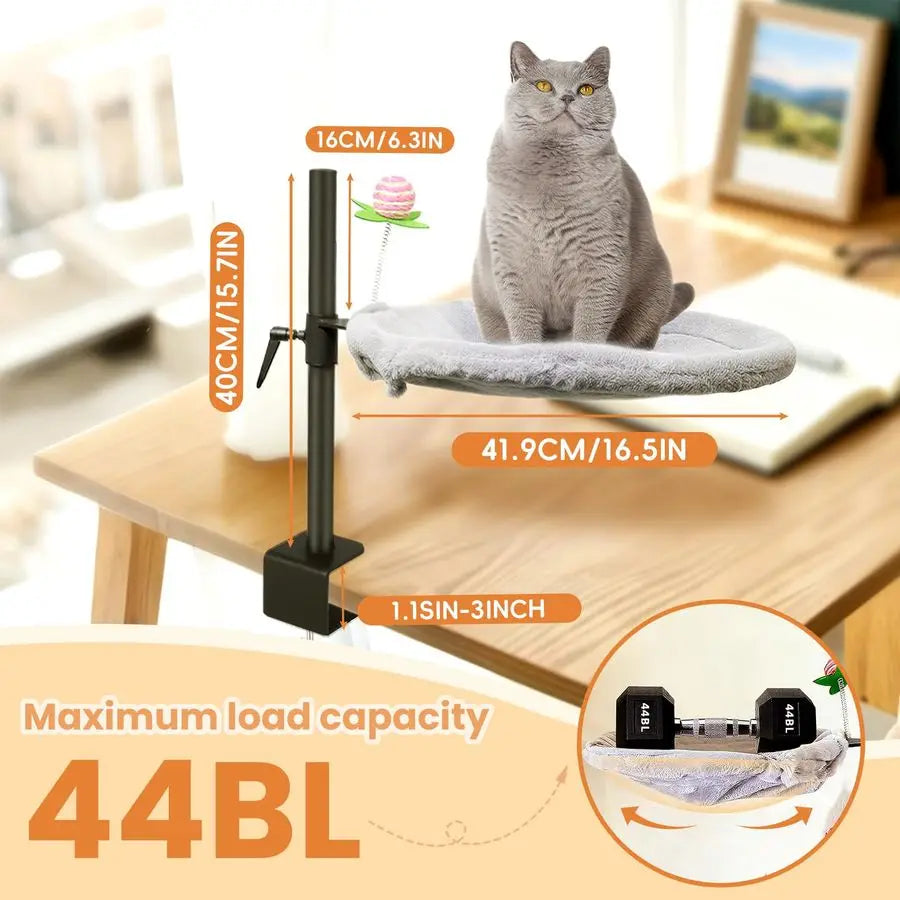 Cat Desk Bed 360 Rotating amp Adjustable, Soft Faux Fur, Supports Up to 44lbs, Removable amp Washable
