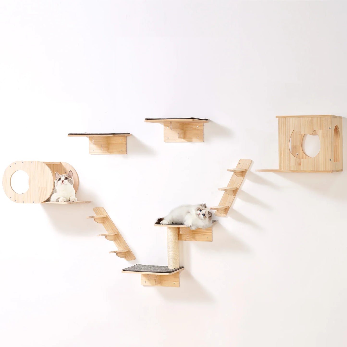 SucceBuy Wall Mounted Cat Shelves Cat Wall Shelves and Perches with Jumping Boards Hammocks & Cat Tree