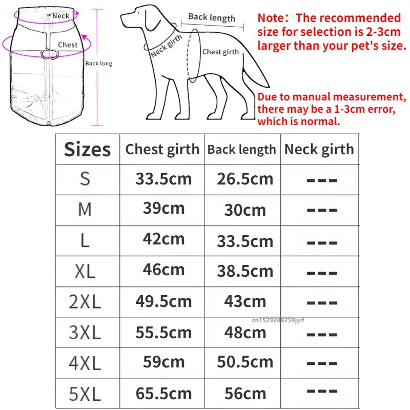 Waterproof Warm Dog Clothes Pet Coat Winter Vest Padded Zipper Jacket