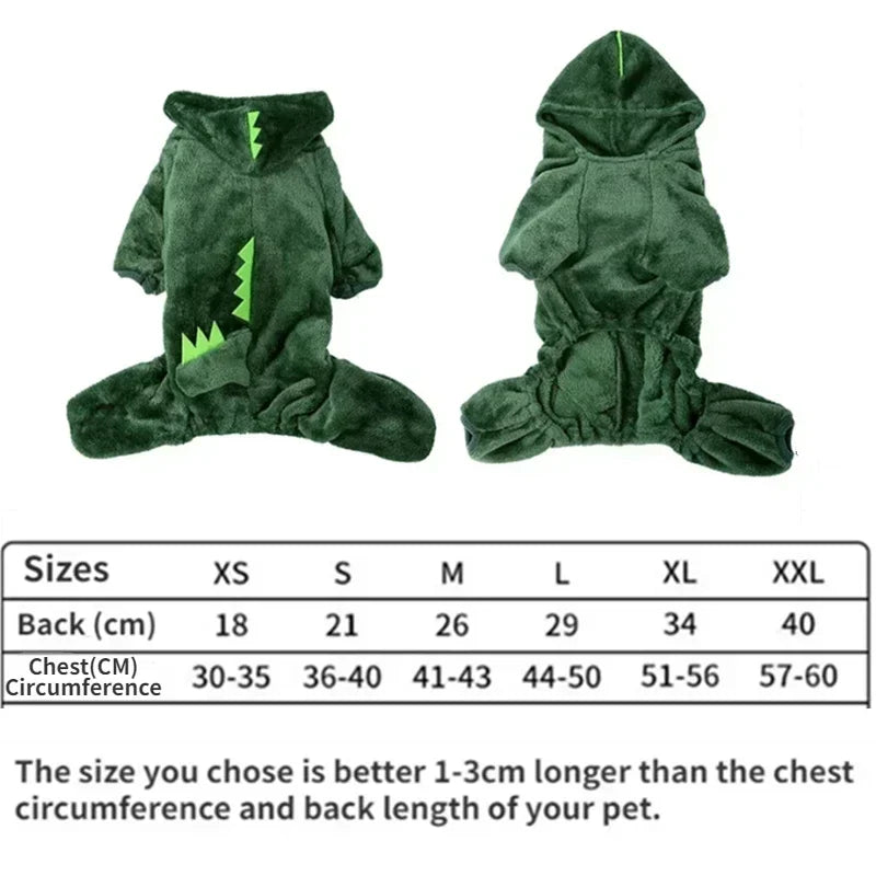 1PC Pet Clothing Dog Cat Autumn and Winter Thickened Warm Blue Dinosaur Hooded Coat
