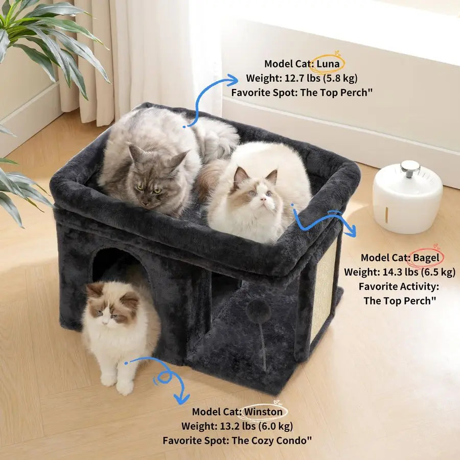 Cat Tree, 14 inch Cat Tower with Large Perch Bed and Cat Condo for Indoor Cats