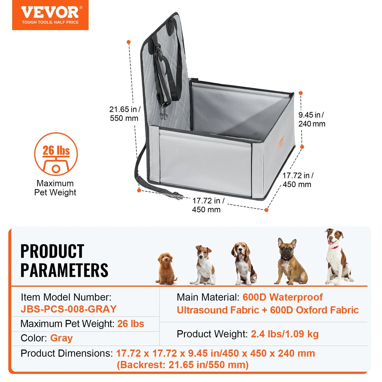 Waterproof Dog Booster Seat Pet Car Seat with Clip-On Safety Leash