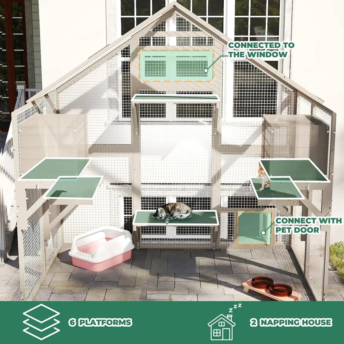 71" Weatherproof Outdoor Cat Enclosure – Large Walk-In Cat House with Window