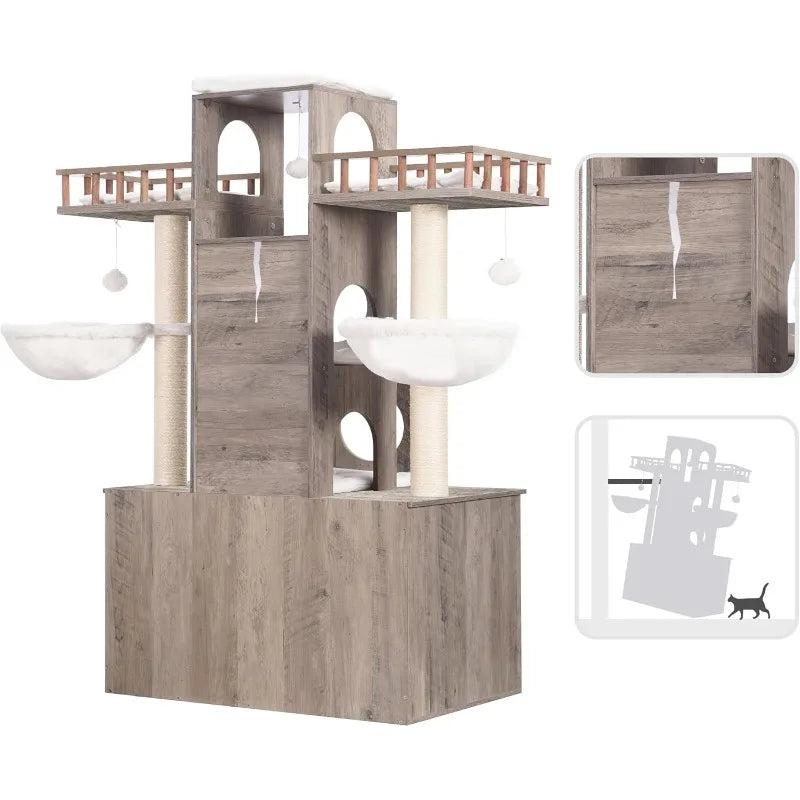 Modern Cat Tree Furniture with Hidden Litter Box for Big Cats