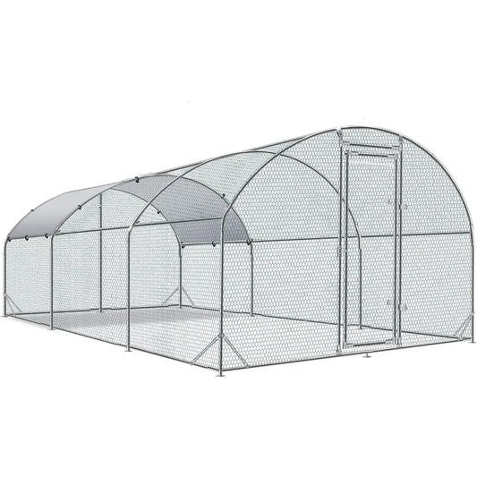 Large Metal Chicken Coop Upgrade Wire Mesh Chicken Run,Chicken Pen with Water-Resident and Anti-UV Cover(9'W X 19'L X 6.5'H)