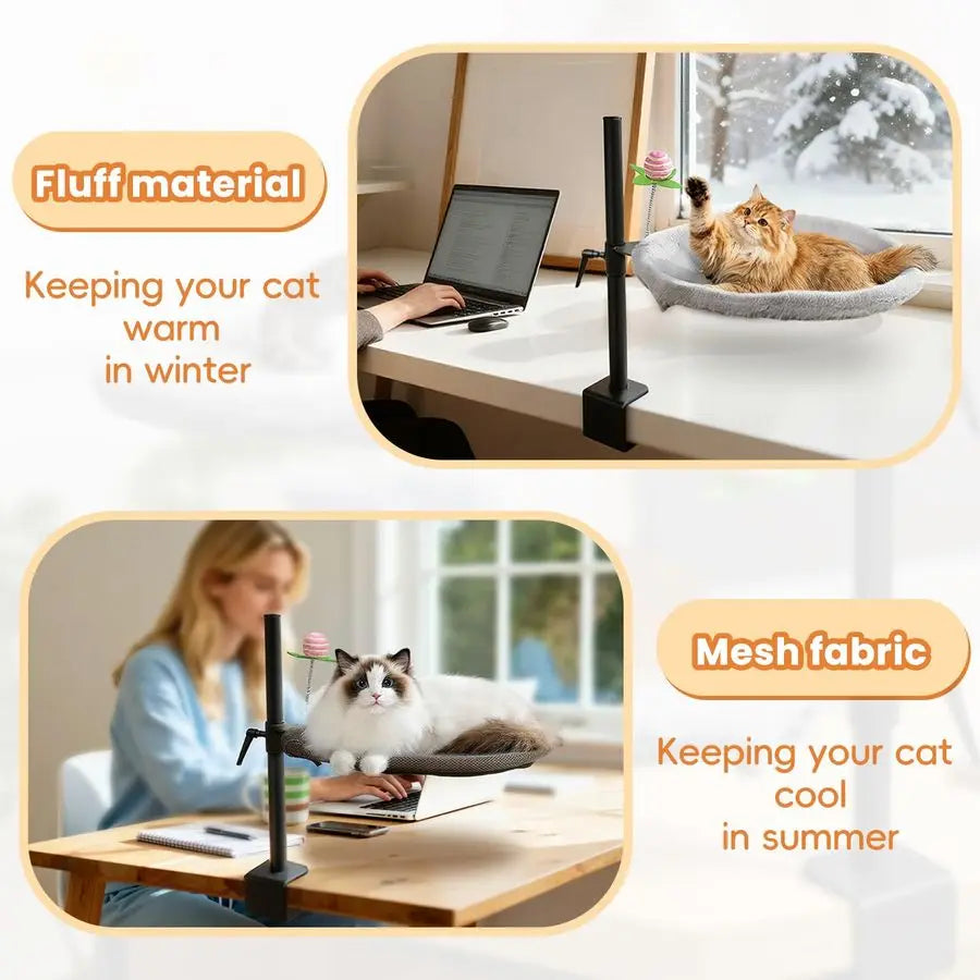 Cat Desk Bed 360 Rotating amp Adjustable, Soft Faux Fur, Supports Up to 44lbs, Removable amp Washable