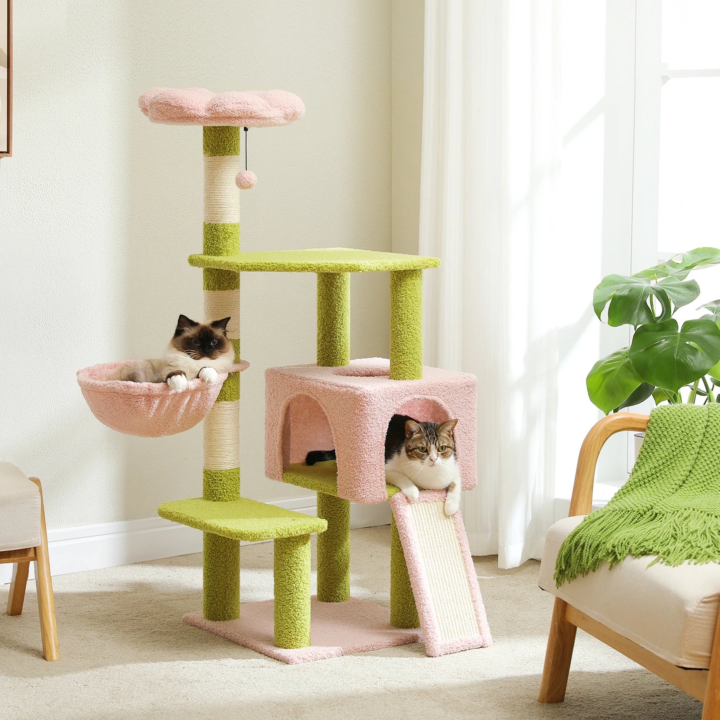 Flower Cat Tower with Sisal Covered Scratching Posts Cute Cat Condo for Indoor Small Medium Cats Top Perch