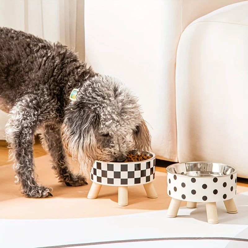 1pcsElevated stainless steel cat bowl with neck protection design - anti slip,