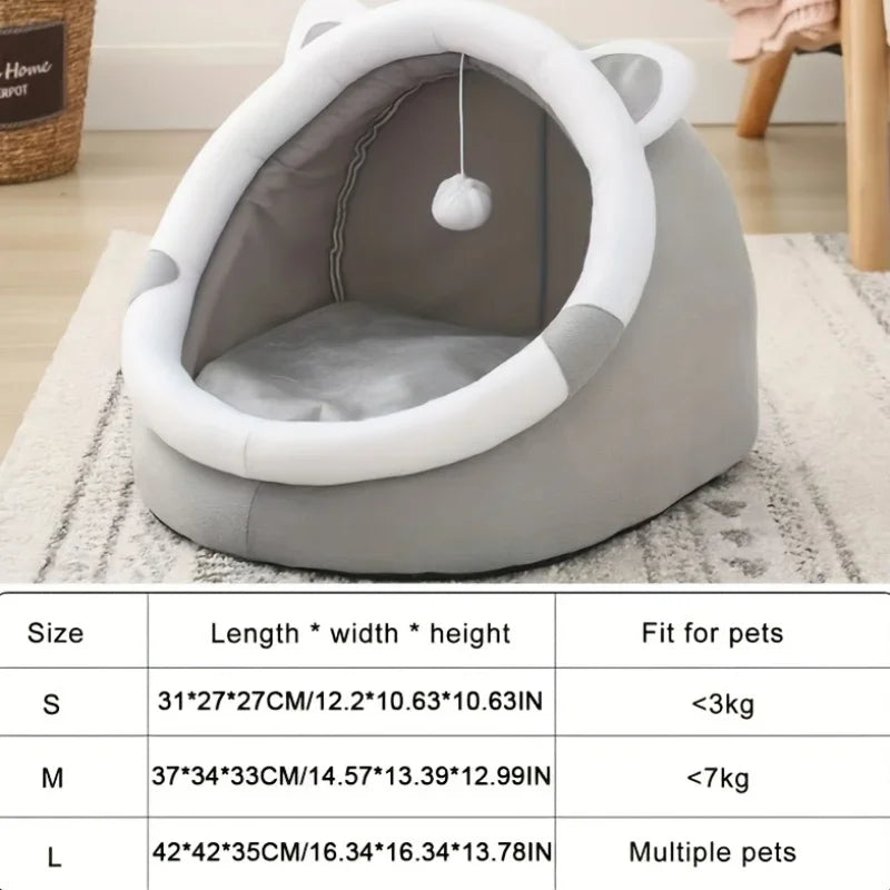 Comfortable Cartoon Cat House with Removable Pad, Modern Style Pet Bed Cave, Indoor Plush House Bed
